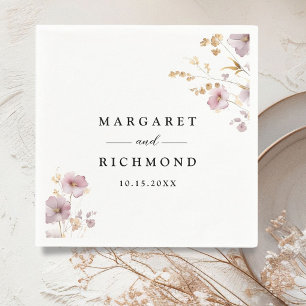 Dusty Rose & Gold Wildflower Floral Wedding Napkins