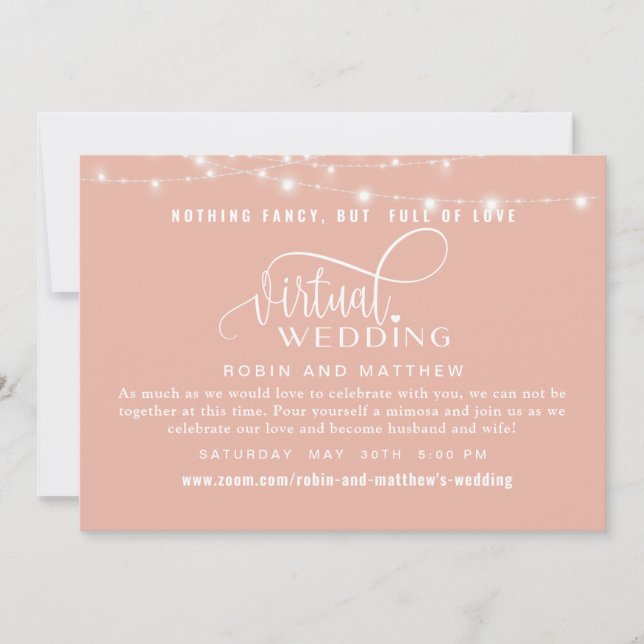 Dusty Rose Gold with Lights Online Virtual Wedding Invitation (Front)