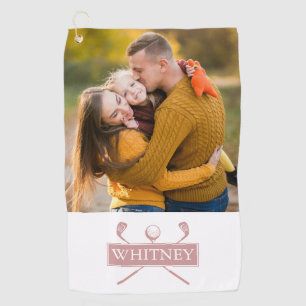 Dusty Rose Golf Clubs And Ball Custom Name Photo Golf Towel