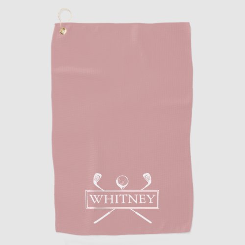 Dusty Rose Golf Clubs And Ball Personalized Name Golf Towel