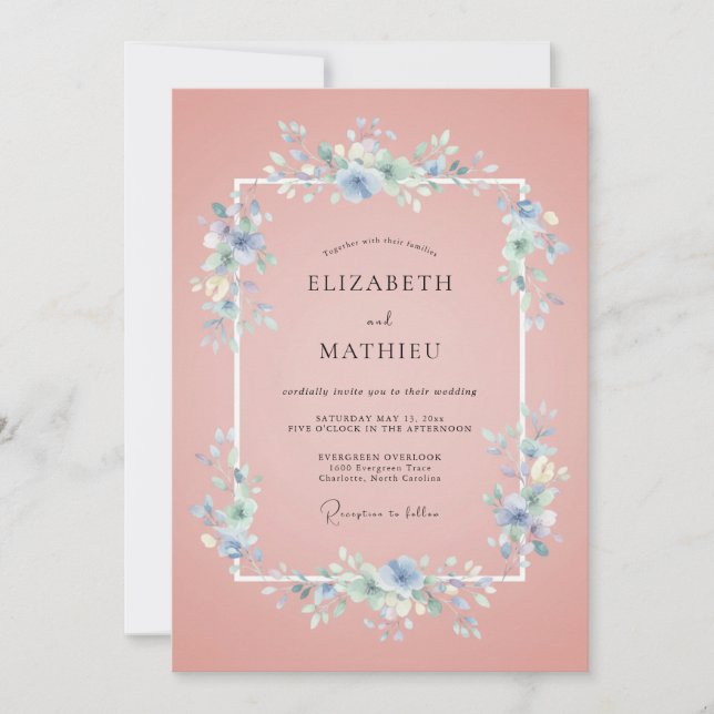 Dusty Rose Graceful Floral Wedding Invitation (Front)
