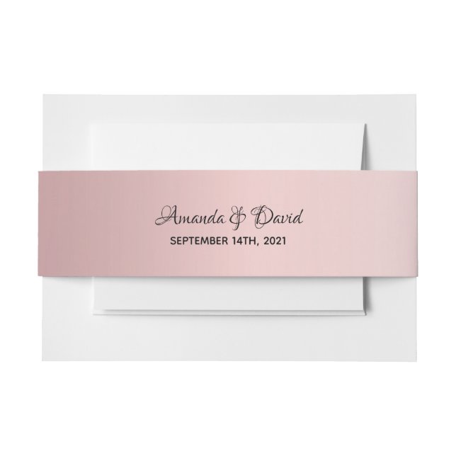 Dusty rose gradient names date wedding invitation belly band (Front Example)