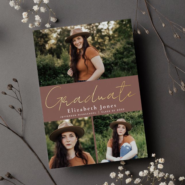 Dusty Rose Graduation Photo Foil Announcement (Creator Uploaded)