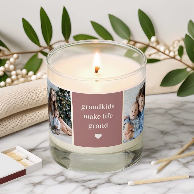 Dusty Rose Grandkids Make Life Grand Photo Collage Scented Candle (Creator Uploaded)