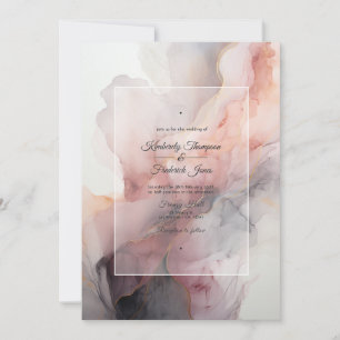 Dusty Rose, Gray, and Silver Ink Wedding Invitation