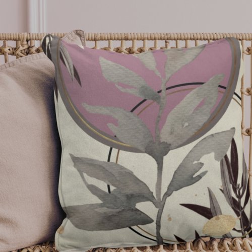 Dusty Rose  Gray Artistic Abstract Watercolor Throw Pillow