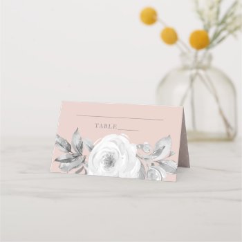 Dusty Rose Gray Floral Diamond Wedding Place Card by ModernMatrimony at Zazzle