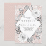 Dusty Rose Gray Floral Lace Wedding Invitation