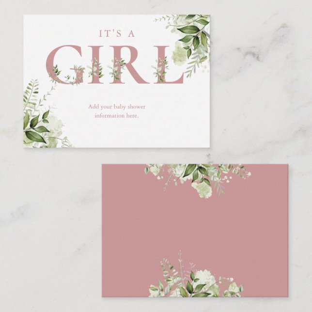 Dusty Rose Greenery Baby Shower Enclosure Card (Front/Back)