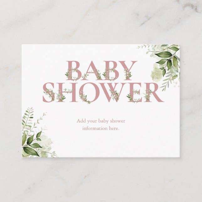 Dusty Rose Greenery Baby Shower Enclosure Card (Front)