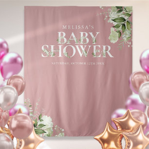 Dusty Rose Greenery Baby Shower Photo Backdrop