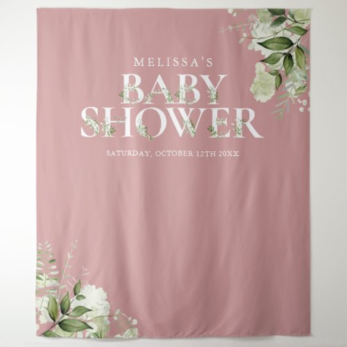 Dusty Rose Greenery Baby Shower Photo Backdrop