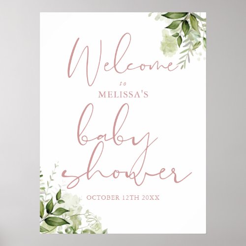 Dusty Rose Greenery Baby Shower Welcome Sign