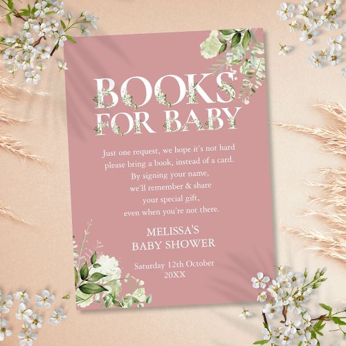 Dusty Rose Greenery Books For Baby Shower Enclosure Card