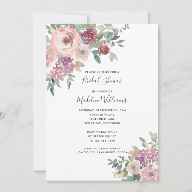 Dusty Rose Greenery Bridal Shower  Invitation (Front)