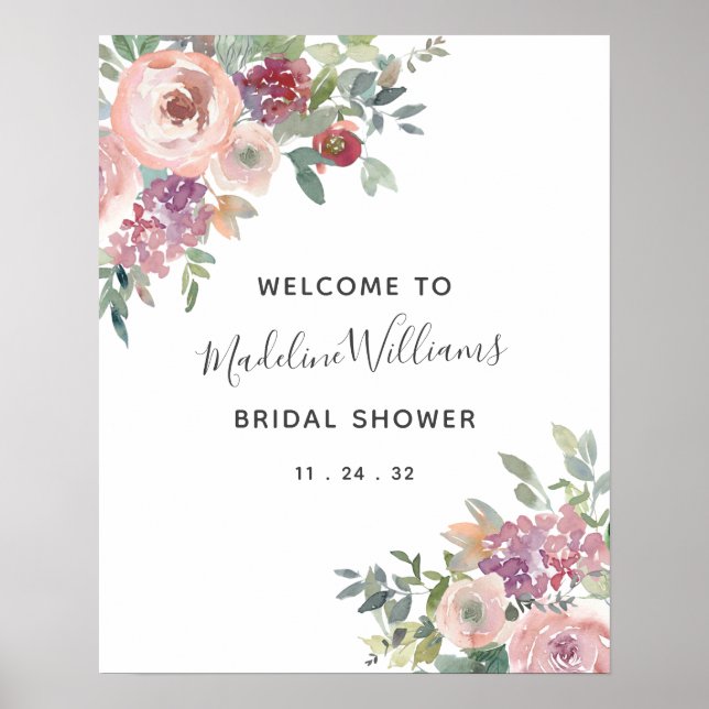 Dusty Rose Greenery Bridal Shower Welcome Poster (Front)