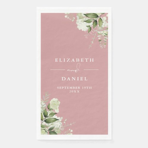 Dusty Rose Greenery Floral Elegant Wedding Paper Guest Towels