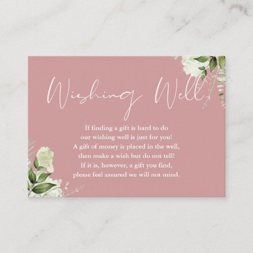 Dusty Rose Greenery Floral Wishing Well Wedding Enclosure Card