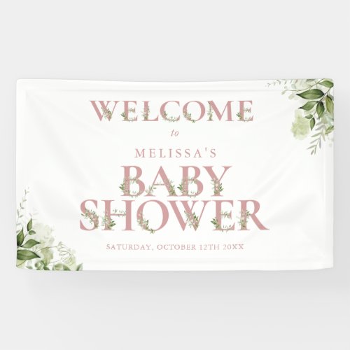 Dusty Rose Greenery Letter Baby Shower Welcome Banner