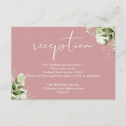 Dusty Rose Greenery Script Wedding Reception Enclosure Card