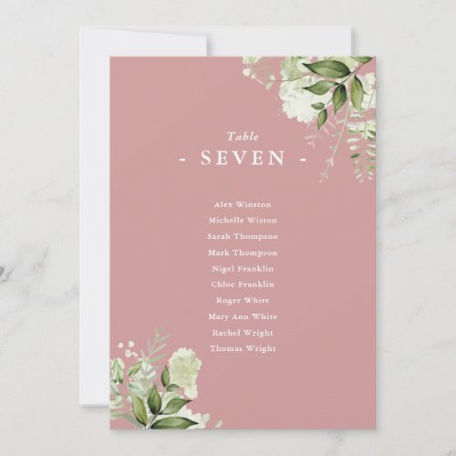 Dusty Rose Greenery Seating Plan Table Number