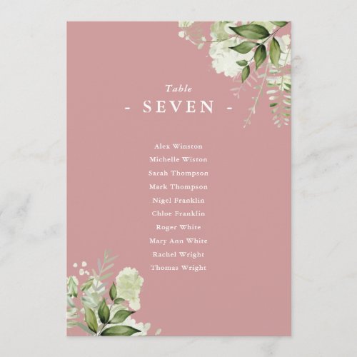 Dusty Rose Greenery Seating Plan Table Number