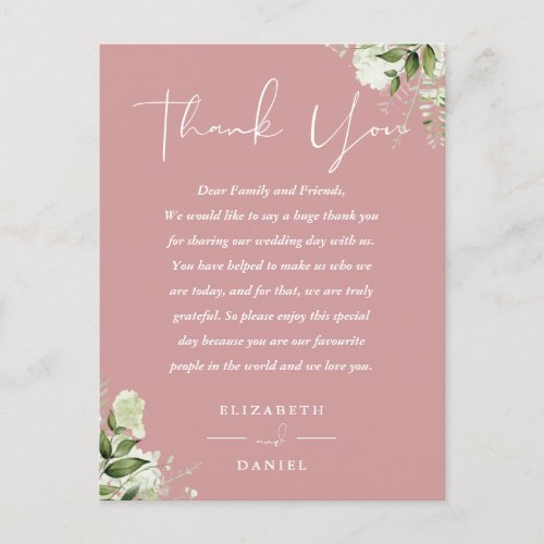Dusty Rose Greenery Thank You Wedding Place Card