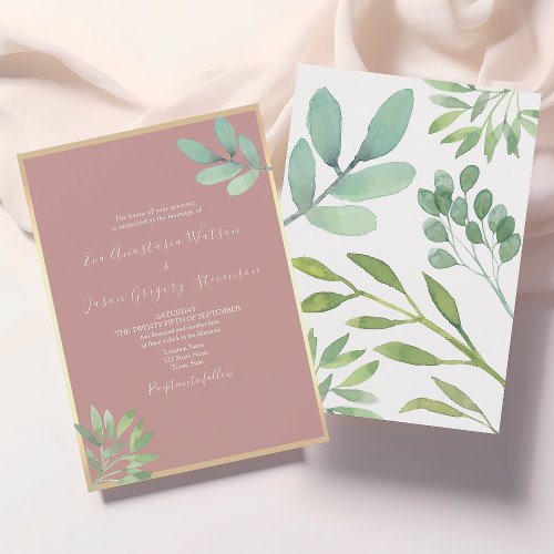 Dusty Rose Greenery Wedding Invitation