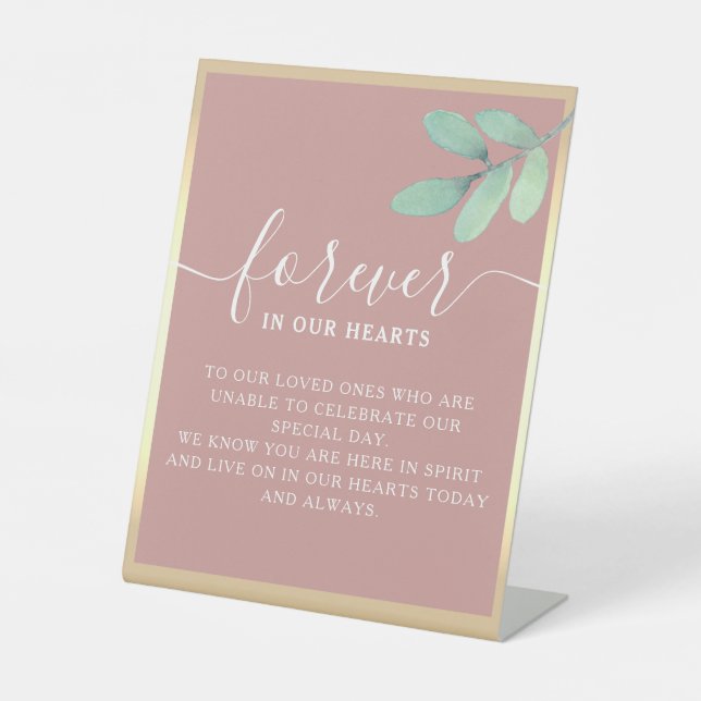 Dusty Rose Greenery Wedding Memorial Pedestal Sign (Front)