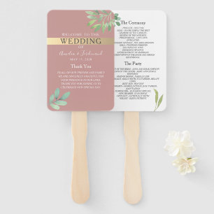 Dusty Rose Greenery Wedding Program Fan