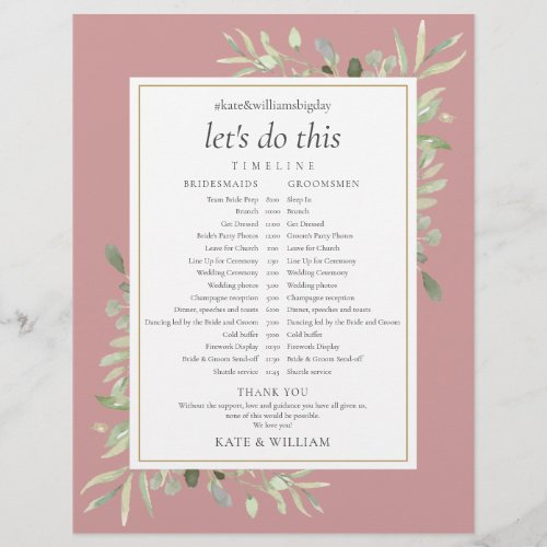 Dusty Rose Greenery Wedding Schedule Timeline