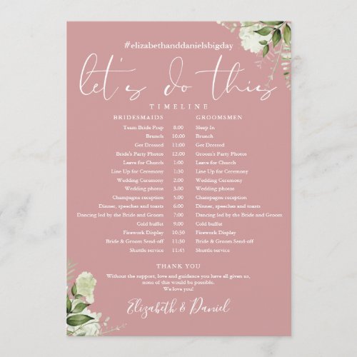 Dusty Rose Greenery Wedding Schedule Timeline Program