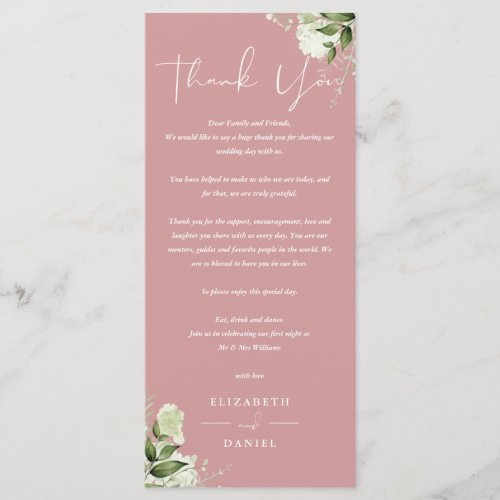 Dusty Rose Greenery Wedding Thank You Place Card