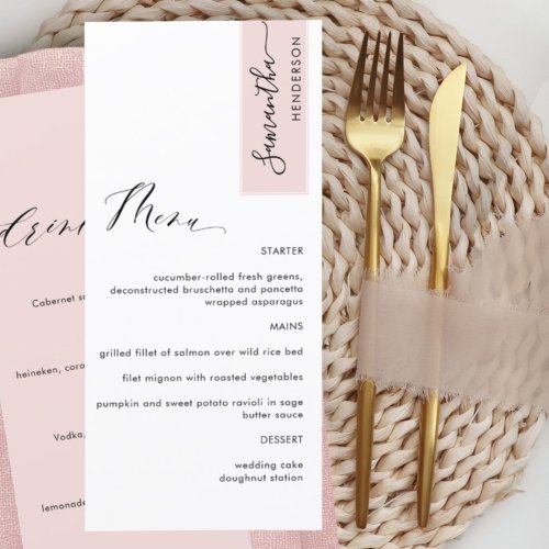 Dusty Rose Guest Name Wedding Food and Drinks Menu
