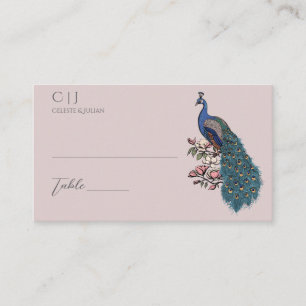 Dusty Rose Hand-Drawn Peacock Wedding Place Card