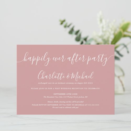 Dusty Rose Happily Ever After Party Wedding Invitation