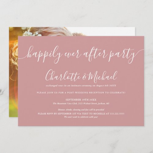 Dusty Rose Happily Ever After Party Wedding Photo Invitation
