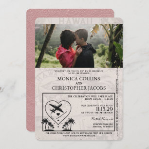 Dusty Rose Hawaii Passport Wedding Invitation