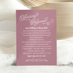 Dusty Rose Heart Flourish Wedding Rehearsal Invitation