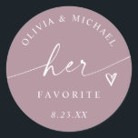 Dusty Rose Her Favorite Script Wedding Treat Bag Classic Round Sticker<br><div class="desc">Romantic and timeless,  these dusty rose “Her Favorite” stickers feature elegant script and a small heart accent. A soft,  feminine tone that pairs perfectly with “His Favorite” for cohesive his and hers wedding treat bags.</div>