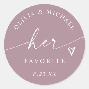 Dusty Rose Her Favorite Script Wedding Treat Bag Classic Round Sticker