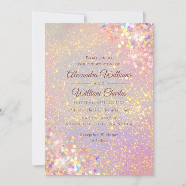 Dusty Rose Holographic Glitter Elegant Wedding Invitation (Front)
