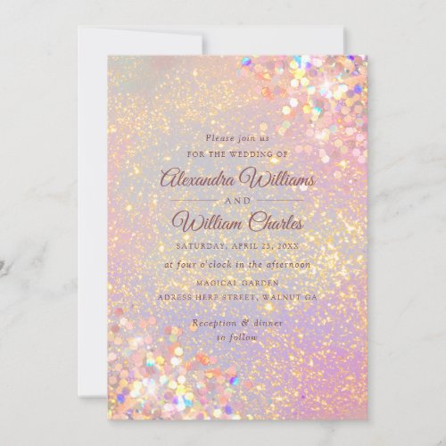 Dusty Rose Holographic Glitter Elegant Wedding Invitation