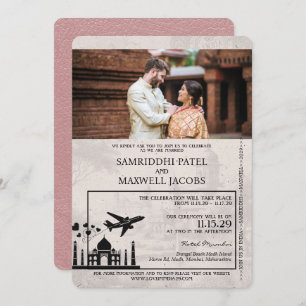 Dusty Rose India Passport Wedding Invitation
