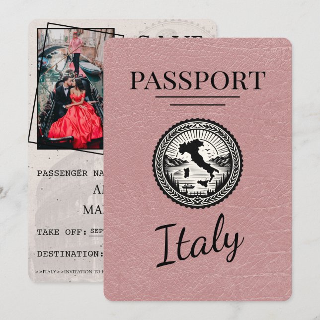 Dusty Rose Italy Passport Save The Date (Front/Back)