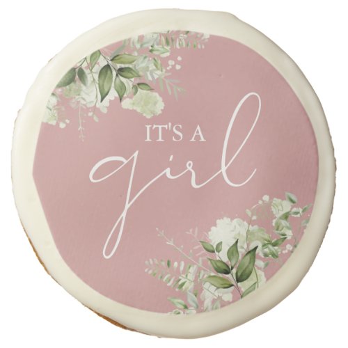 Dusty Rose Its A Girl Greenery Baby Shower Favor Sugar Cookie