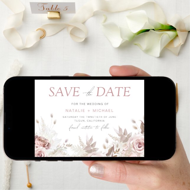 Dusty Rose & Ivory Boho Floral Blush Wedding Save The Date (Front Digital)