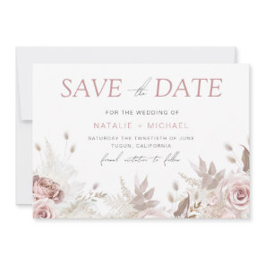Dusty Rose & Ivory Boho Floral Blush Wedding Save The Date