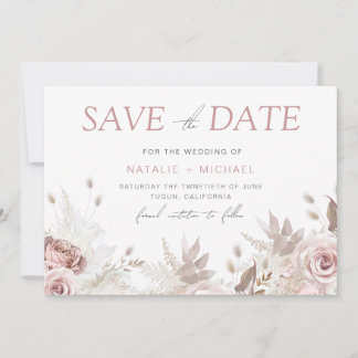 Dusty Rose & Ivory Boho Floral Blush Wedding Save The Date