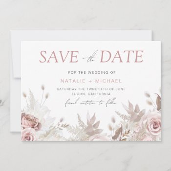 Dusty Rose & Ivory Boho Floral Blush Wedding Save The Date by Nicheandnest at Zazzle